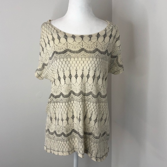 Current/Elliott Cream Pattern Boatneck T-Shirt - Picture 1 of 5